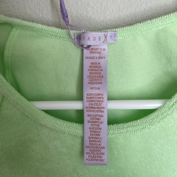 NWT Savage X Fenty Green 70s Ruched Terry Thong Teddy Bodysuit - Picture 4 of 14